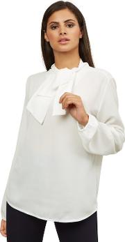 White Bow Neck Shirt