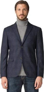 Blue Wool Blend Large Check Blazer