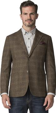 Brown Wool Blend Tweed Check Blazer