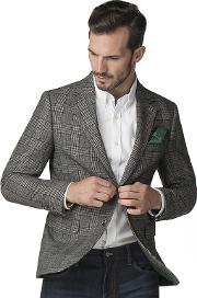 Grey Wool Blend Prince Of Wales Check Blazer
