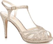 No. 1  Gold Glitter polly High Stiletto Heel T Bar Sandals