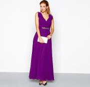 No. 1  Purple Embellished Chiffon V Neck Evening Dress