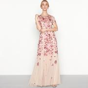 No. 1  Rose Floral Embroidered chelsea Round Neck Short Sleeve Full Length Evening Dress