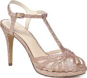 No. 1  Rose Gold Glitter polly High Stiletto Heel T Bar Sandals