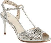 No. 1  Silver Diamante petra High Stiletto Heel T Bar Sandals