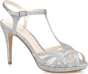No. 1  Silver Glitter polly High Stiletto Heel T Bar Sandals