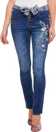Mid Blue Remarkable Applique Skinny Jeans