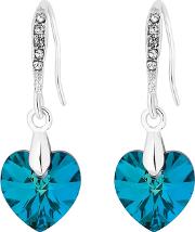 Silver Plated Blue Swarovski Heart Drop Earrings