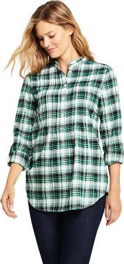 Green Pintucked Brushed Cotton Tunic Top