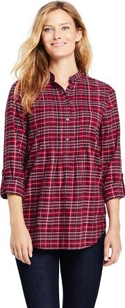 Red Pintucked Brushed Cotton Tunic Top