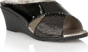 Black Patent Leather trino Mid Wedge Heel Mules