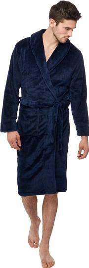 Big And Tall Navy Ribbed Fleece Dressing Gown