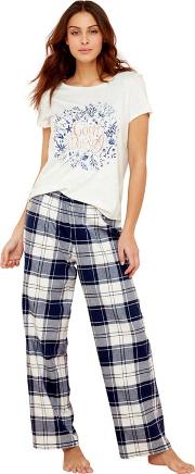 Blue Check Print Short Sleeve Pyjama Set