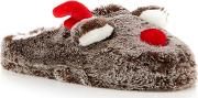 Brown Fluffy Reindeer Mule Slippers