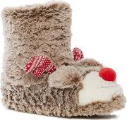 Brown Reindeer Appliqu Slipper Boots