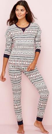 Cream Fair Isle Print Cotton Blend Long Sleeve Pyjama Set