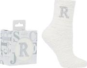 Cream Monogram Sparkle Fluffy r Socks