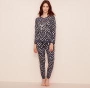Dark Grey Dot Print Cotton Blend Long Sleeve Pyjama Set