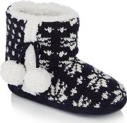 Grey fairisle Knitted Slipper Boots