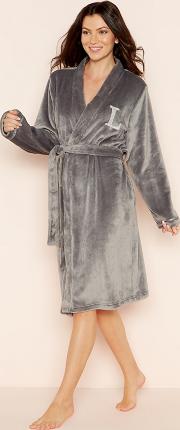 Grey l Glitter Monogram Fleece Dressing Gown