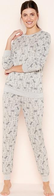 Grey Llama Knit Look Pyjama Set