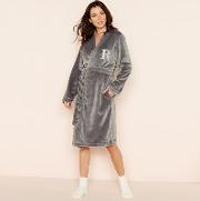 Grey r Glitter Monogram Fleece Dressing Gown