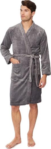 Grey Ribbed Fleece Dressing Gown