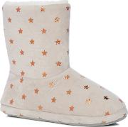 Grey Star Print Slipper Boots