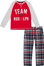 Kids Red Check Print team Rudolph Cotton Pyjama Set