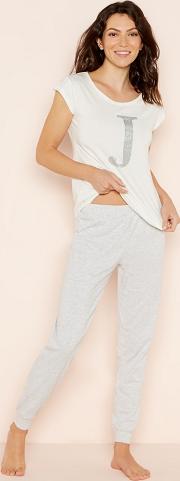 Light Grey j Glitter Monogram Short Sleeve Pyjama Set