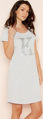 Light Grey k Glitter Monogram T Shirt Nightdress