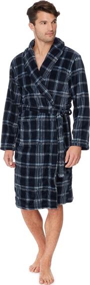 Maine New England Big And Tall Navy Check Print Dressing Gown