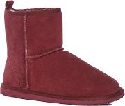 Maroon Red Suede Slipper Boots