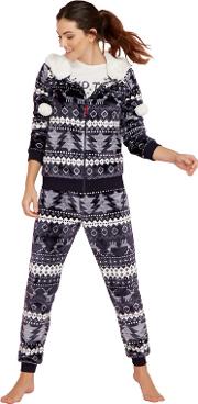 Navy Fair Isle Print Pyjama Set