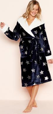 Navy Foil Star Print Dressing Gown