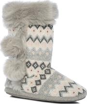 Pink Fair Isle Knitted Slipper Boots