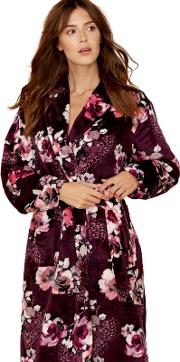 Purple Floral Print Fleece Dressing Gown