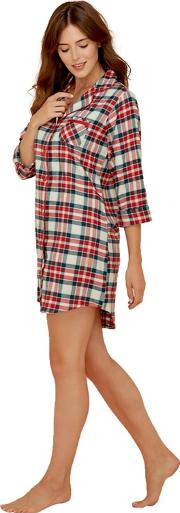 Red Check Print Pure Cotton Long Sleeve Nightdress