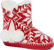 Red Fair Isle Knit Slipper Boots