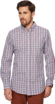 Big And Tall Red Dobby Grid Checked Tailored Fit Shirt