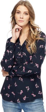 Navy Floral Frill Collar Blouse