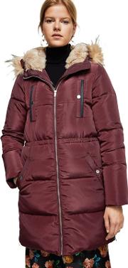 Wine Red london Quilted Hooded Anorak Coat