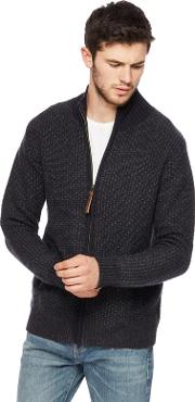 Dark Grey Twisted Knit Zip Through Sweater