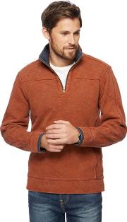 Dark Orange Pique Zip Funnel Neck Sweater