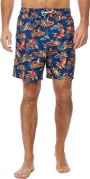 Navy Parrot Print Swim Shorts
