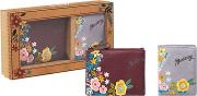 Purple Floral Embroidered Coin Purse And Card Holder Set In A Gift Box