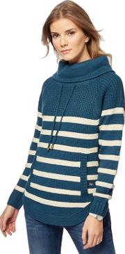 Turquoise Striped Cowl Neck Jumper With Wool