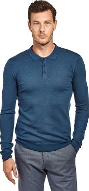 Big And Tall Navy Soft Touch Long Sleeve Knitted Polo Shirt