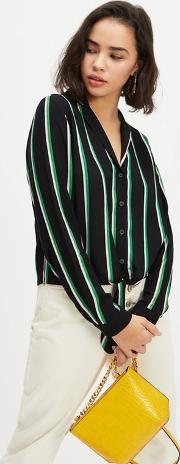 Green Stripe Tie Front Shirt