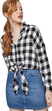 Monochrome Checked Tie Front Shirt